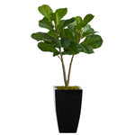 Nearly Natural T2571 3` Fiddle Leaf Fig Artificial Tree in Black Metal Planter