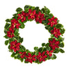 Nearly Natural 21'' Poinsettia and Variegated Holly Artificial Christmas Wreath