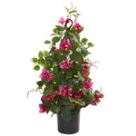 Nearly Natural 8703 24" Artificial Green & Pink Bougainvillea Climbing Plant in Black Planter