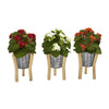 Nearly Natural 12`` Kalanchoe Artificial Plant in Tin Planter with Legs (Set of 3)