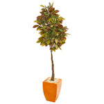 Nearly Natural 9584 6' Artificial Croton Tree in Orange Planter, Multicolor