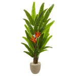 Nearly Natural 9209 76" Artificial Green Heliconia Plant in Sand Stone Finish Planter