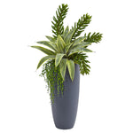 Nearly Natural 8714 33" Artificial Green Sanseveria & Succulent Plant in Gray Planter