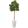 Nearly Natural 9576 75" Artificial Green Fiddle Leaf Fig Tree in White Planter