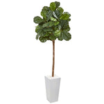 Nearly Natural 9576 75" Artificial Green Fiddle Leaf Fig Tree in White Planter