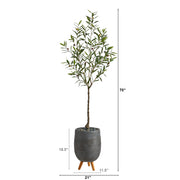 Nearly Natural T2554 70`` Olive Artificial Tree in Gray Planter with Stand