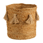 Nearly Natural 0829-S1 12.5`` Boho Chic Hand-Woven Jute Basket with Tassels