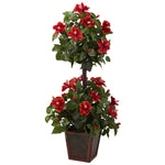 Nearly Natural 6726 39" Artificial Green & Red Hibiscus Topiary