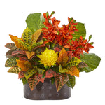 Nearly Natural 8765 28" Artificial Cymbidium Orchid, Bromeliad, Croton & Pothos Plant, Multicolor