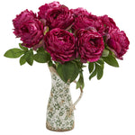 Nearly Natural 18`` Peony Artificial Arrangement in Floral Pitcher
