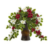 Nearly Natural 22.5``Poinsettia and Holly Artificial Plant in Decorative Planter (Real Touch)