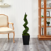 Nearly Natural T2193 44” Cypress Spiral Artificial Tree in Black Metal Planter