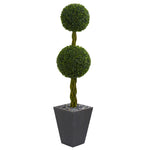 Nearly Natural 5726 5' Artificial Green Double Ball Boxwood Topiary Tree in Slate Planter, UV Resistant (Indoor/Outdoor)