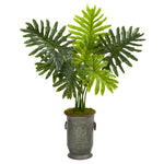 Nearly Natural 3.5`Philodendron Artificial Plant in Vintage Metal Planter (Real Touch)