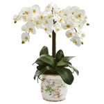 Nearly Natural A1343 24" Artificial Green & White Phalaenopsis Orchid Arrangement in Floral Vase