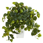 Nearly Natural 6402 2' Artificial Green Pothos Plant in White Tower Vase