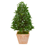 Nearly Natural 9365 39" Artificial Green Bay Leaf Cone Topiary Tree in Terra Cotta Planter, UV Resistant (Indoor/Outdoor)