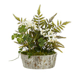 Nearly Natural 13``Orchid Phalaenopsis, Clover and Fern Artificial Plant in Weathered Oak Planter