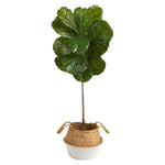 Nearly Natural T2926 4` Fiddle Leaf Artificial Tree in Cotton & Jute White Planters