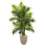 Nearly Natural 5650 5' Artificial Green Real Touch Areca Palm Tree in Sand Colored Planter