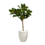 Nearly Natural 44`` Magnolia Leaf Artificial Tree in White Planter