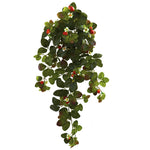 Nearly Natural 6115-S2 31" Artificial Green Strawberry Hanging Bush with Berry, Set of 2