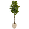 Nearly Natural 9580 67" Artificial Green Real Touch Rubber Leaf Tree in Sandstone Planter