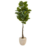 Nearly Natural 9580 67" Artificial Green Real Touch Rubber Leaf Tree in Sandstone Planter