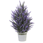 Nearly Natural 4591 22" Artificial Green & Purple Lavender Plant in White Planter