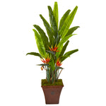 Nearly Natural 9586 59" Artificial Green Bird of Paradise Plant in Brown Planter