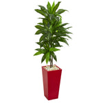 Nearly Natural 6435 5' Artificial Green Real Touch Dracaena Plant in Red Planter 
