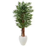 Nearly Natural 5987 5' Artificial Green Parlor Palm Tree in White Oval Planter