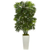 Nearly Natural 6363 49" Artificial Green Mini Bamboo Palm Plant in White Tower Planter