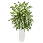 Nearly Natural 6365 43" Artificial Green Silver Queen Plant in White Tower Planter