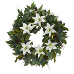 Nearly Natural 23``Mixed Ruscus, Lily, Fittonia and Berries Artificial Wreath