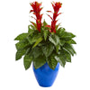 Nearly Natural 6439 35" Artificial Green Bromeliad & Taro Plant in Blue Planter