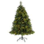 Nearly Natural 5`North Carolina Mixed Pine Artificial Christmas Tree with 200 Warm White LED Lights, 711 Bendable Branches and Pinecones