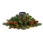 Nearly Natural 16`` Flocked and Glittered Artificial Christmas Pine Candelabrum with 35 Multicolored Lights and Pine Cones