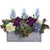 Nearly Natural 1395 Hyacinth & Hydrangea Artificial Arrangement in Stone Planter