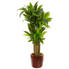 Nearly Natural 6958 4.5' Artificial Green Cornstalk Dracaena in Wooden Planter