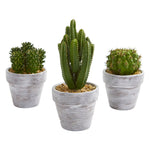 Nearly Natural 4334-S3 8" Artificial Green Cactus Plant in Concrete Pot, Set of 3