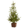 Nearly Natural 28`` Alpine ``Natural Look`` Artificial Christmas Tree in Wood Planter with Pine Cones