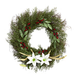 Nearly Natural 20`` Cedar, Antlers, Lily and Ruscus with Berries Artificial Wreath