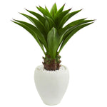 Nearly Natural 8094 3' Artificial Green Agave Plant in White Planter