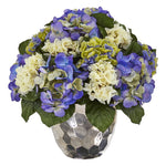 Nearly Natural Hydrangea Artificial Arrangement in Silver Vase