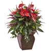 Nearly Natural 6905 28" Artificial Green & Red Anthurium Mixed Plant with Planter