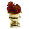 Nearly Natural 8441 11" Artificial Red Succulent Plant in Gold Urn