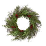 Nearly Natural 4362 20" Artificial Green Cedar & Ruscus with Berries Wreath