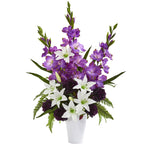Nearly Natural Mixed Flowers Artificial Arrangement in White Vase