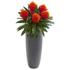 Nearly Natural 8552 31" Artificial Green & Orange Bromeliad Plant in Gray Planter